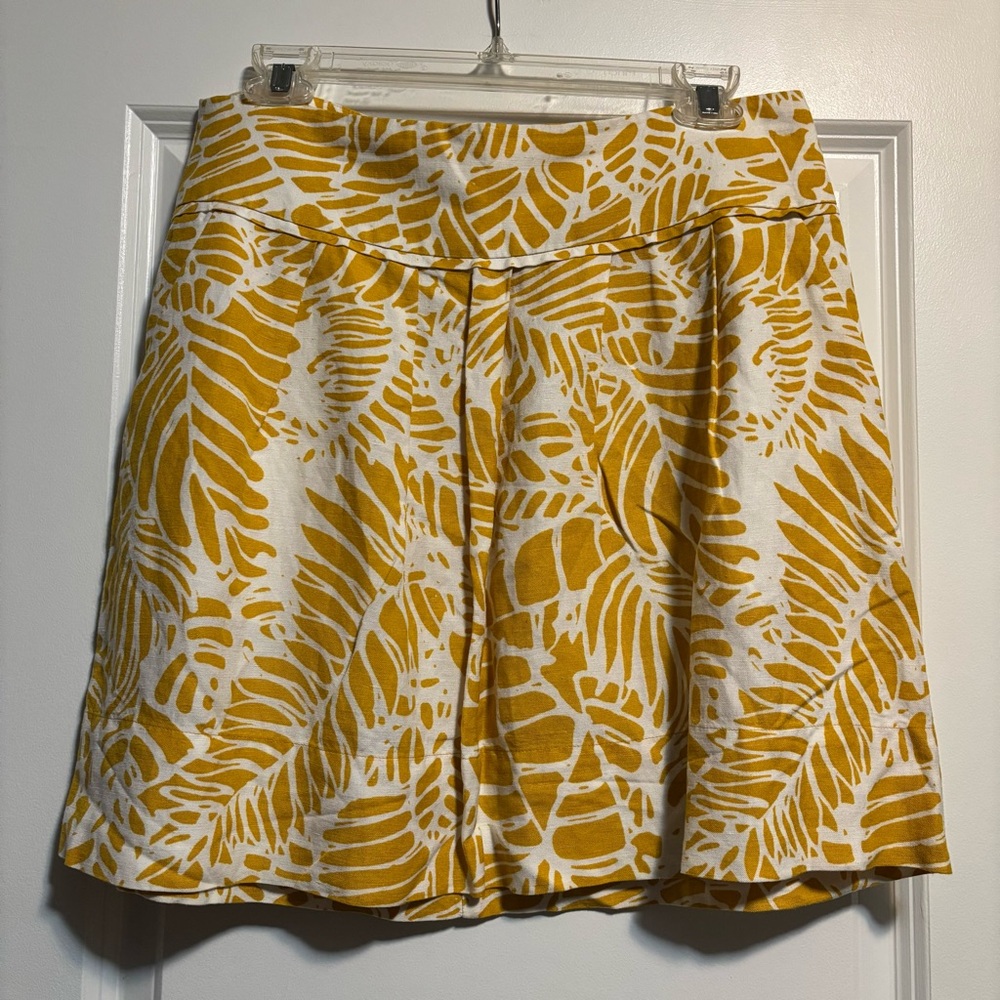 LOFT Linen Yellow and White Leaf Print Skirt